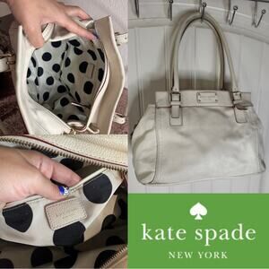 KATE SPADE 🤍 Creamy White Shoulder Bag, Interior Polka Dots ⚪️⚫️ (Preloved) 👜